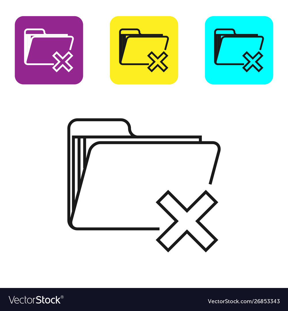 Black line delete folder icon isolated on white Vector Image