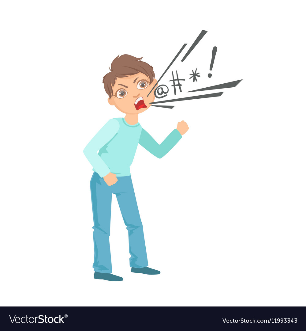 Boy Cursing Teenage Bully Demonstrating Royalty Free Vector