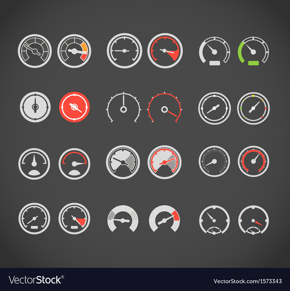 Different slyles of speedometers color collection Vector Image