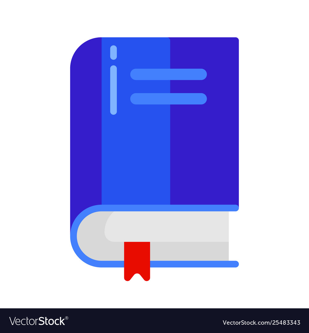 Icon school book with bookmark in flat style