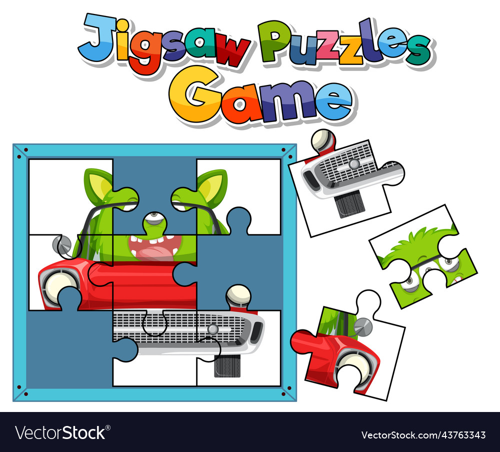 Monster photo jigsaw puzzle game template Vector Image