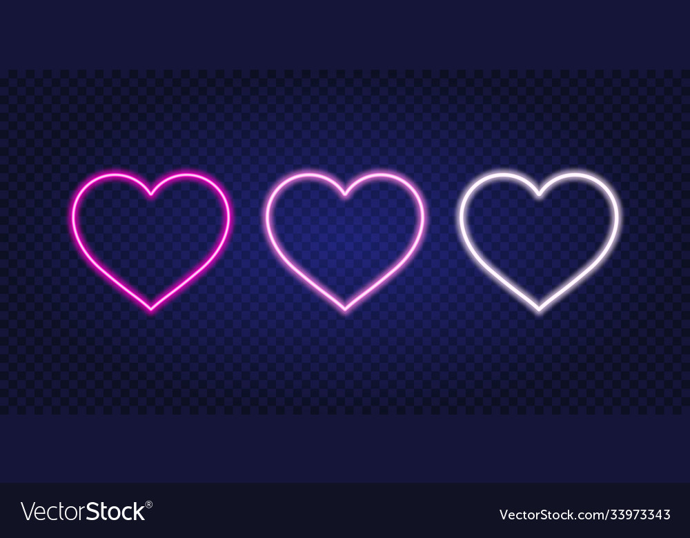 Neon hearts sign hearts on dark Royalty Free Vector Image