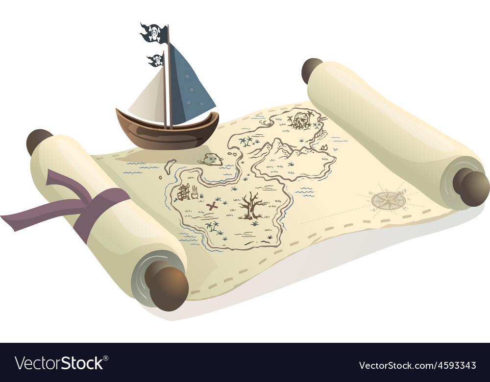 Treasure map and toy boat