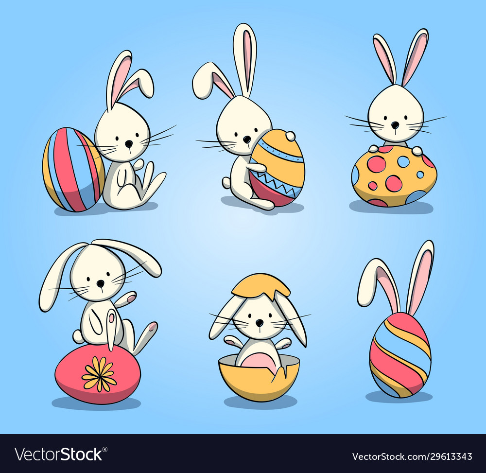 Variety easter rabbits set Royalty Free Vector Image