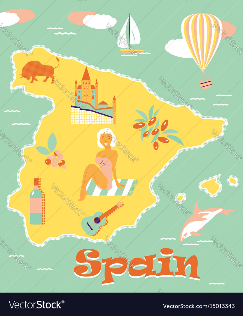 Vintage poster of spain with attractions and Vector Image