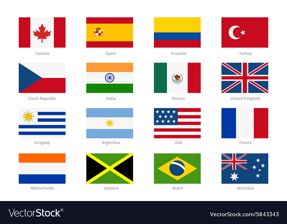 World flags in flat style Royalty Free Vector Image