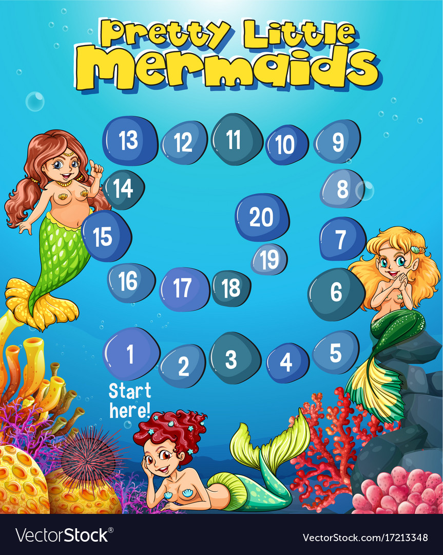boardgame template with mermaids under the sea vector image