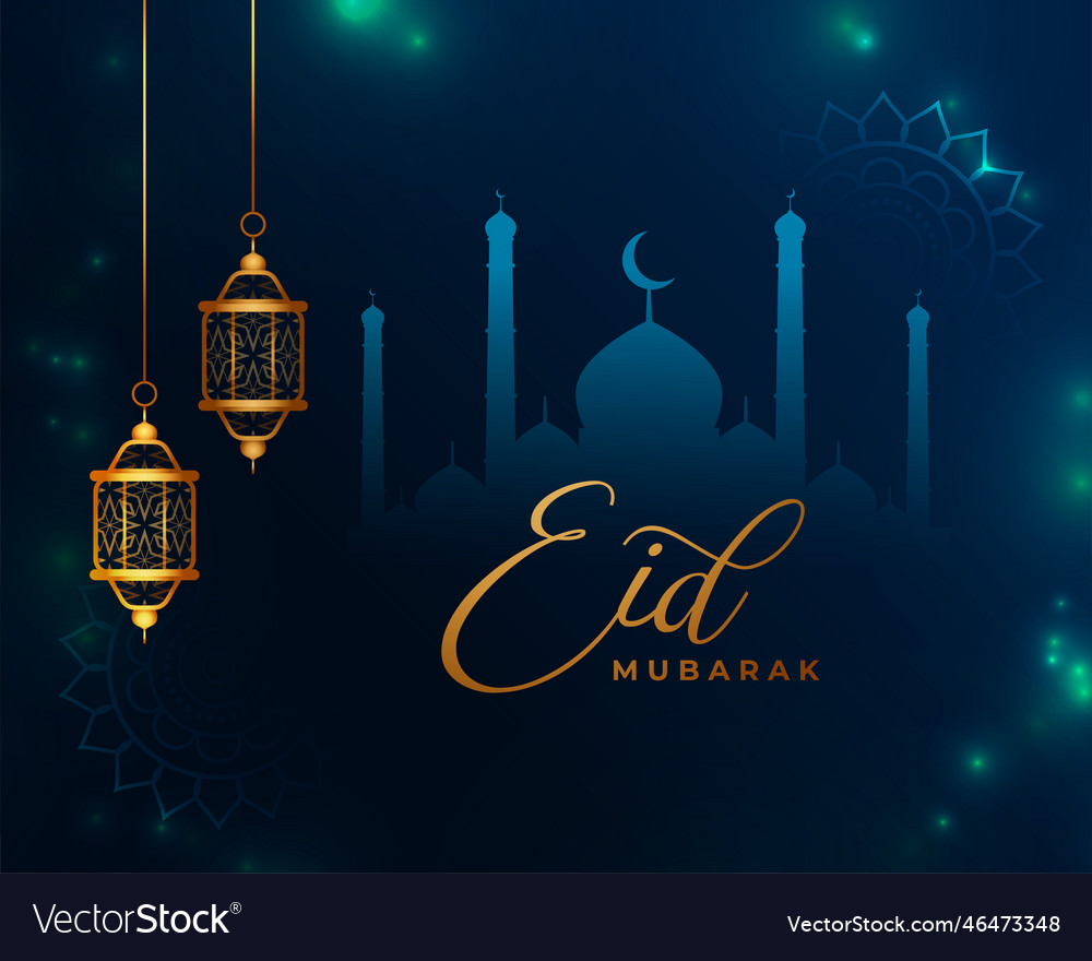 Eid mubarak greeting background with mosque Vector Image