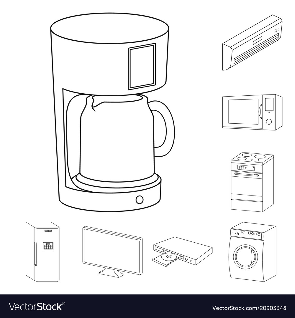 Smart home appliances outline icons in set