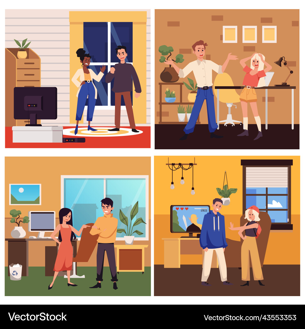 Angry couple arguing about problems or conflicts Vector Image