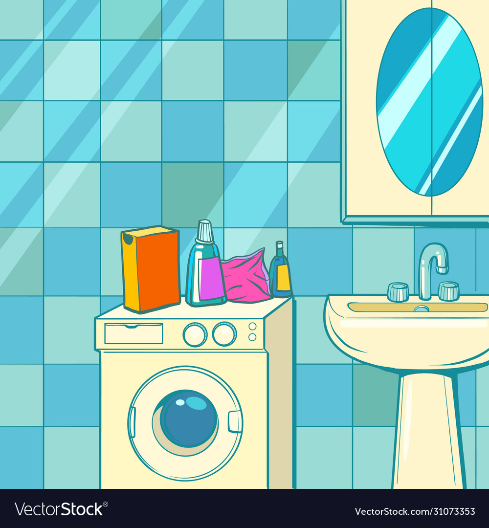 Bathroom with washing machine and washbasin Vector Image