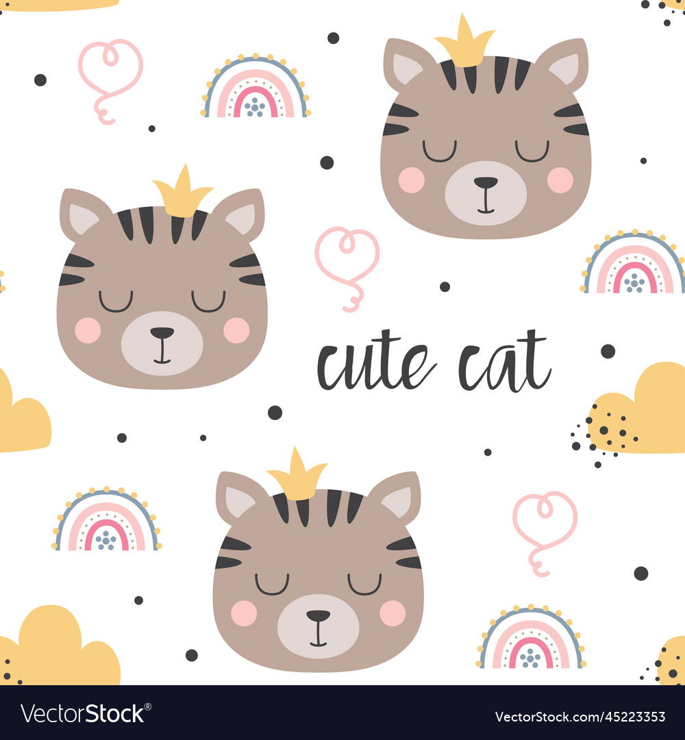 Cartoon cute cat seamless pattern