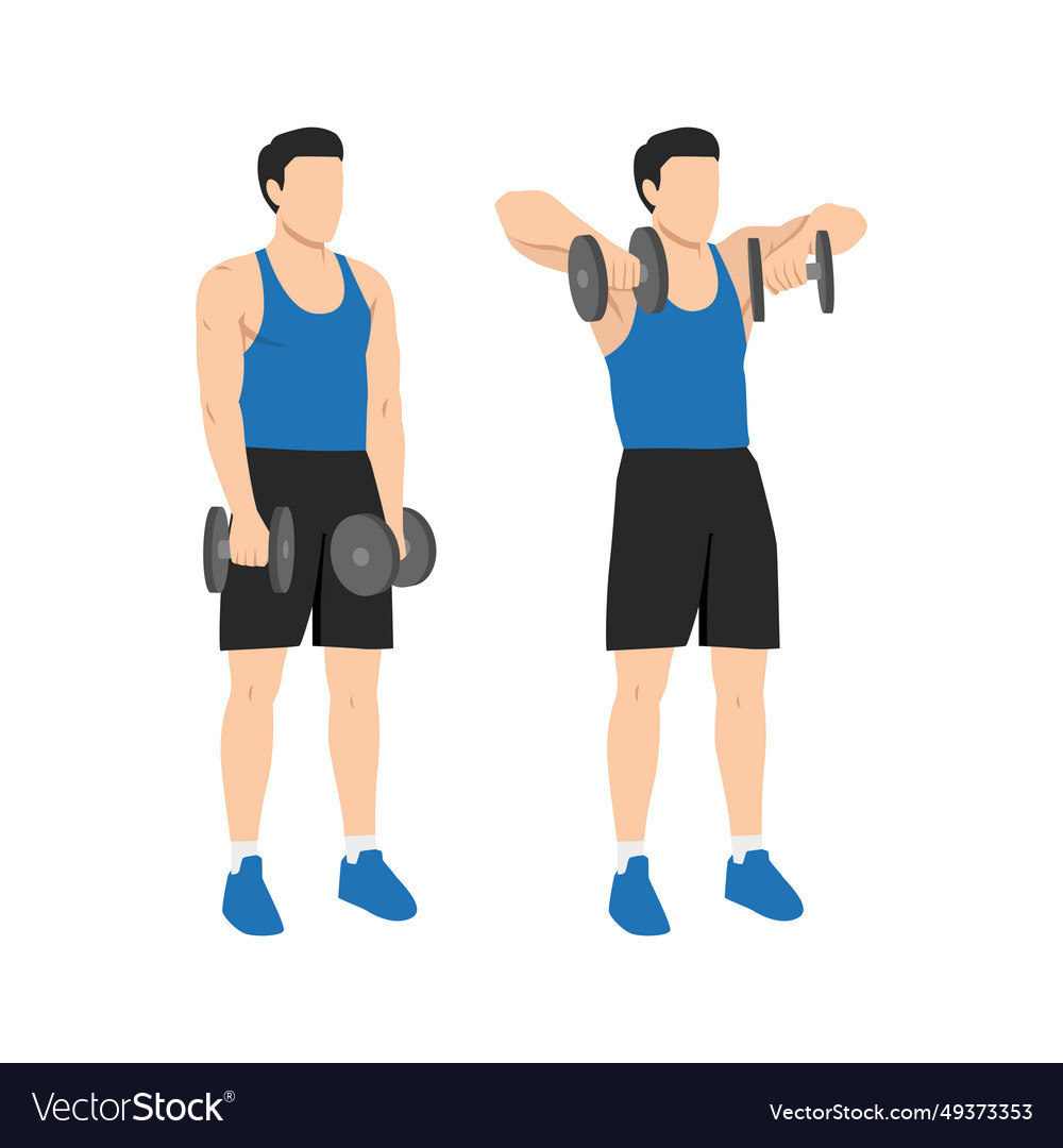 Man doing upright dumbbell rows exercise Vector Image