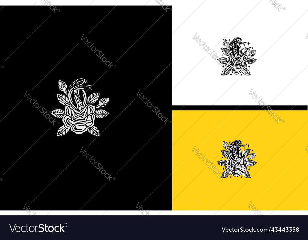 Head cobra and flower black and white vector image Head cobra and flower black and white