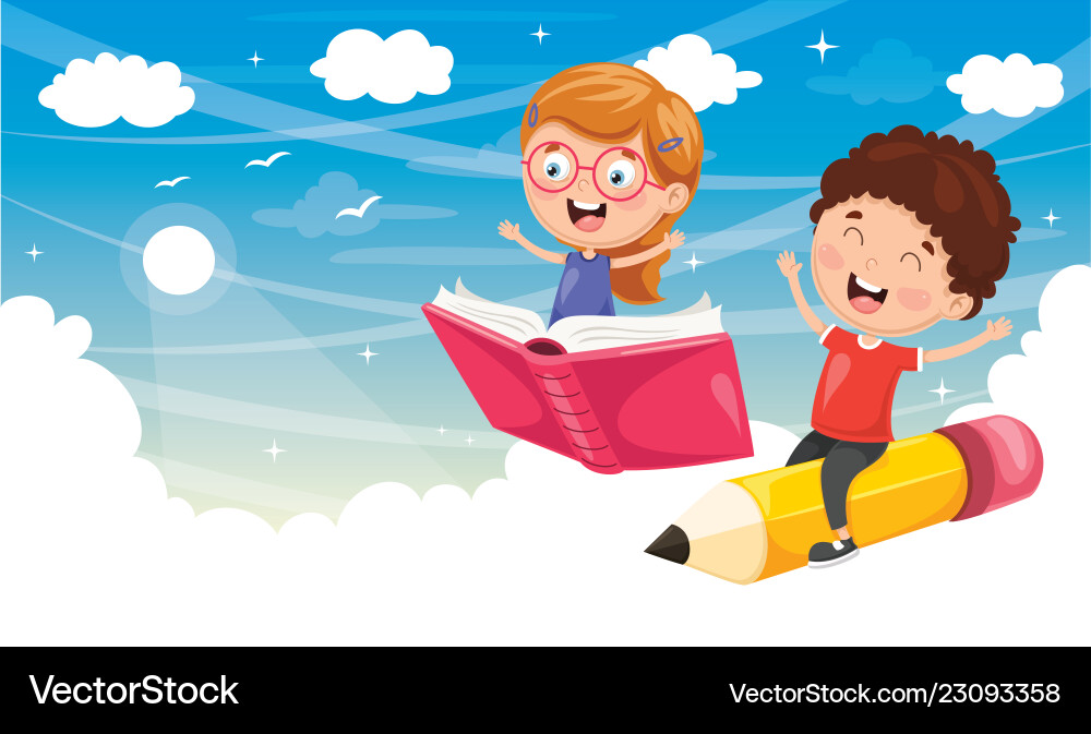 Of school children flying Royalty Free Vector Image