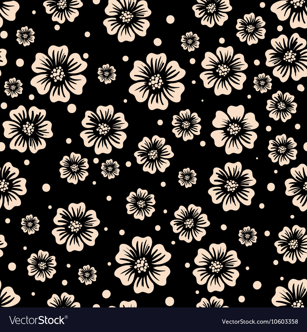 Seamless pattern of flowers on a dark background