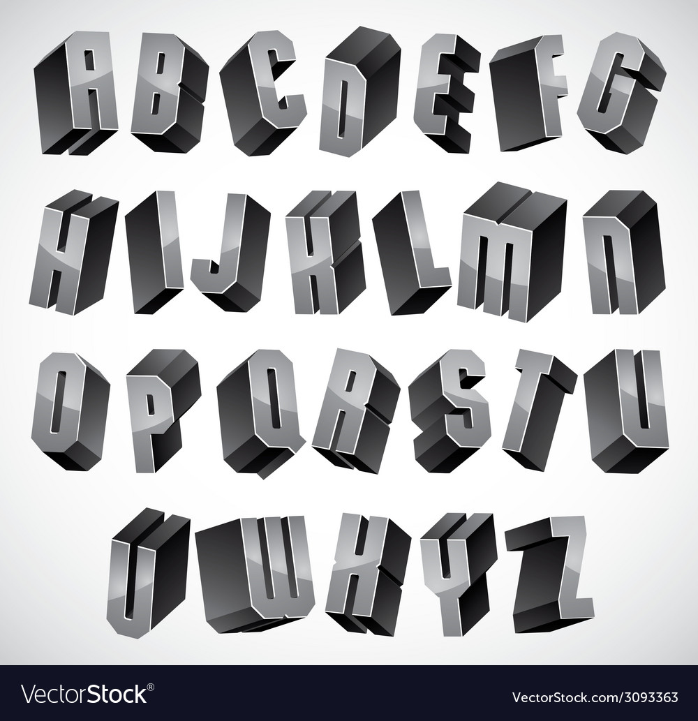 3d font geometric dimensional letters set Vector Image