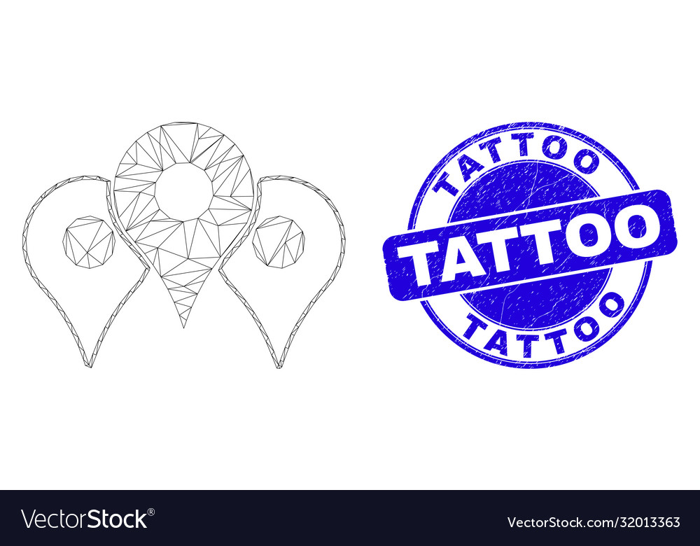 Blaue Grunge Tattoo Stempel und Netz Kartenmarker