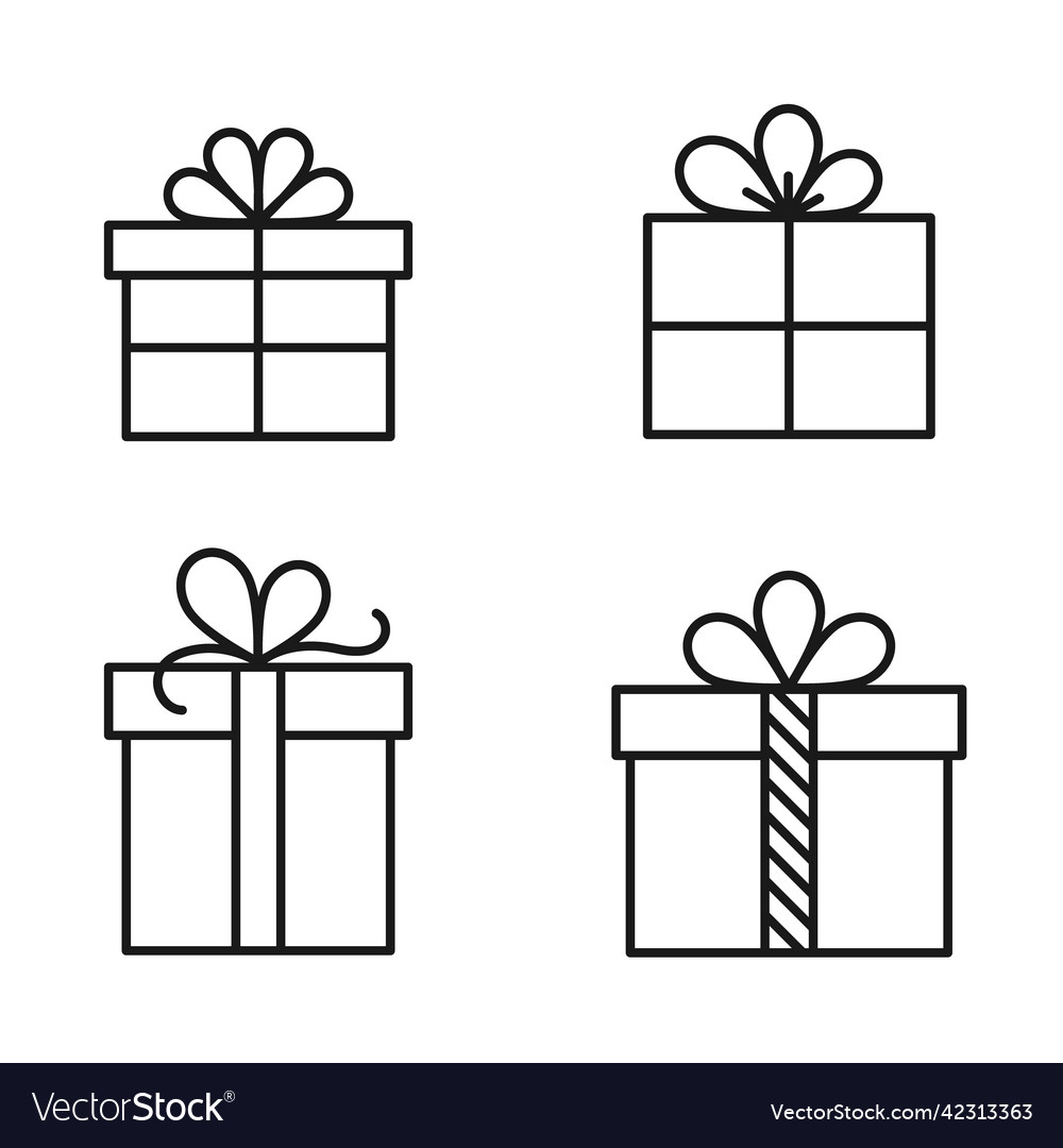 Gift box outline flat icons Royalty Free Vector Image