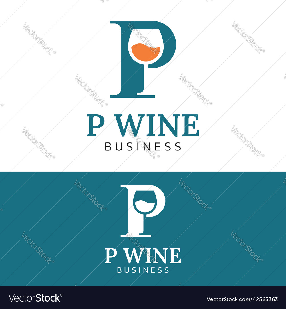 Letter initial p wine glass logo design template