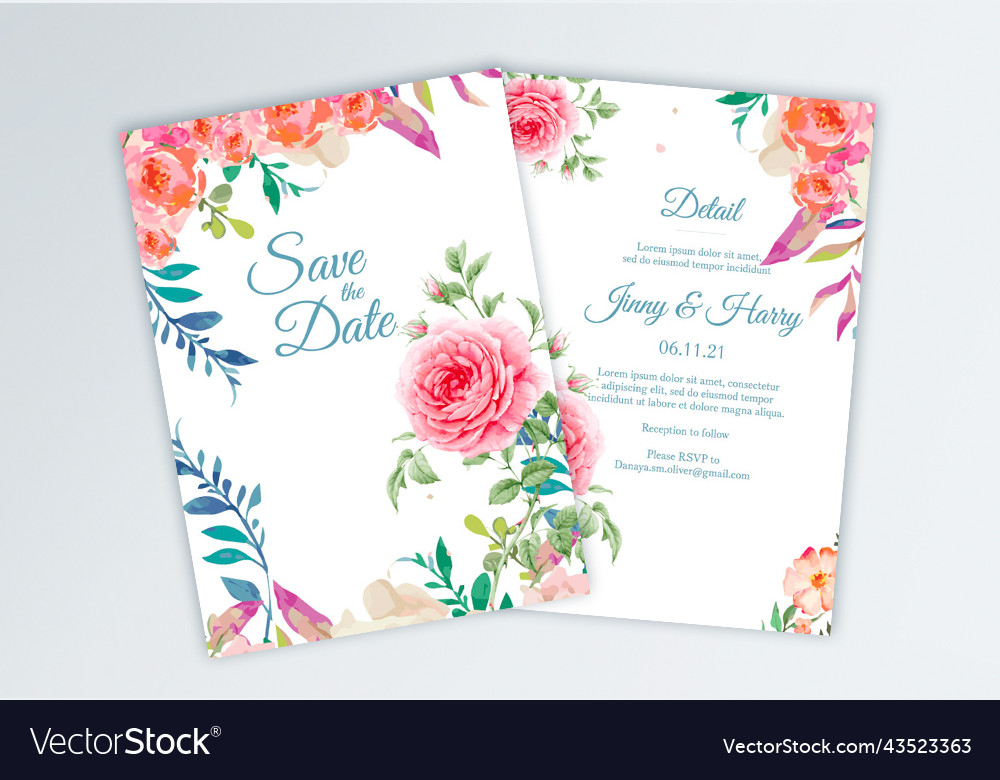 Rose floral watercolor wedding invitation card