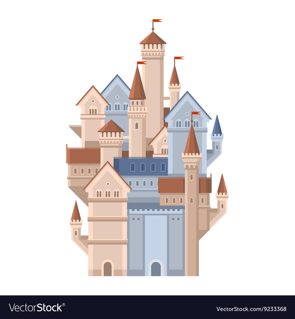 Castle Magic Fairy Tale Building with Red Flags Vector Image