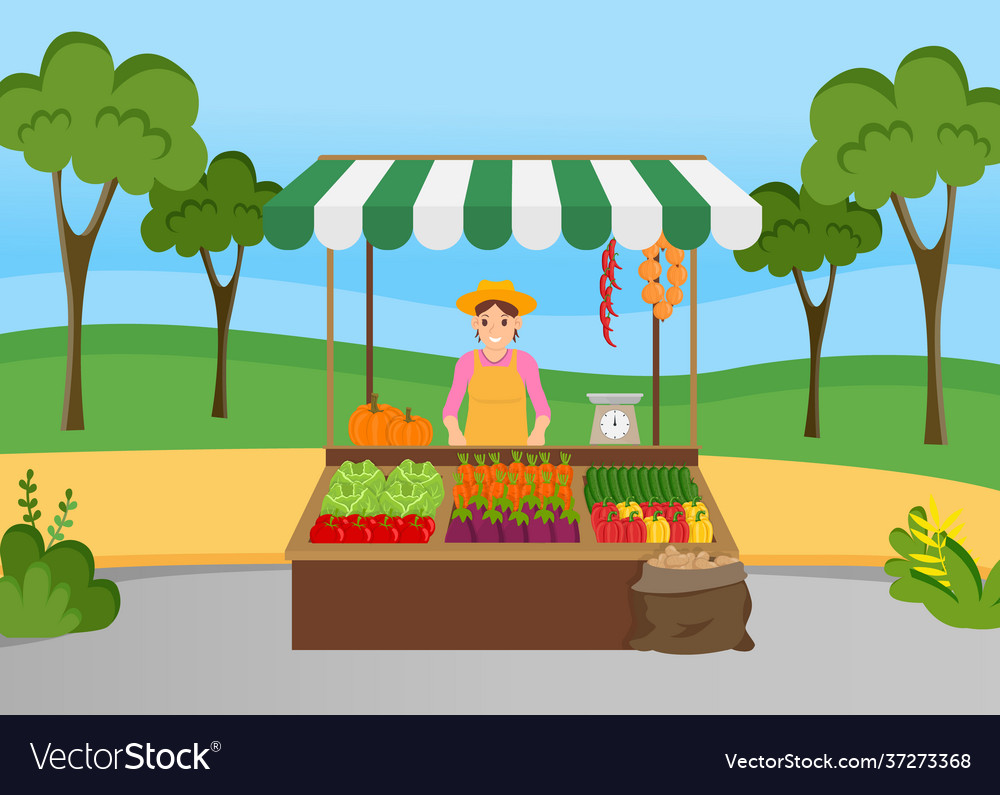 Farmer is selling fresh vegetables autumn harvest Vector Image