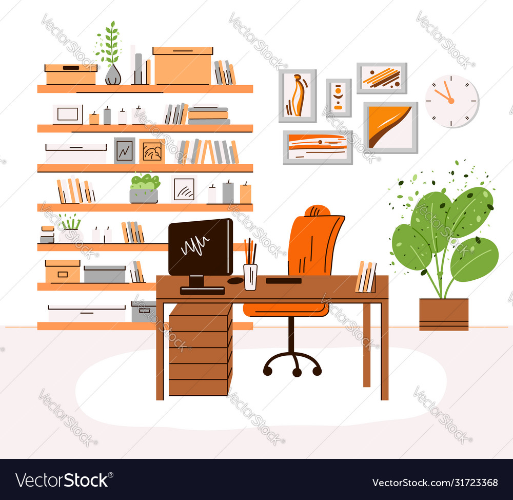 Flat home office work place Royalty Free Vector Image