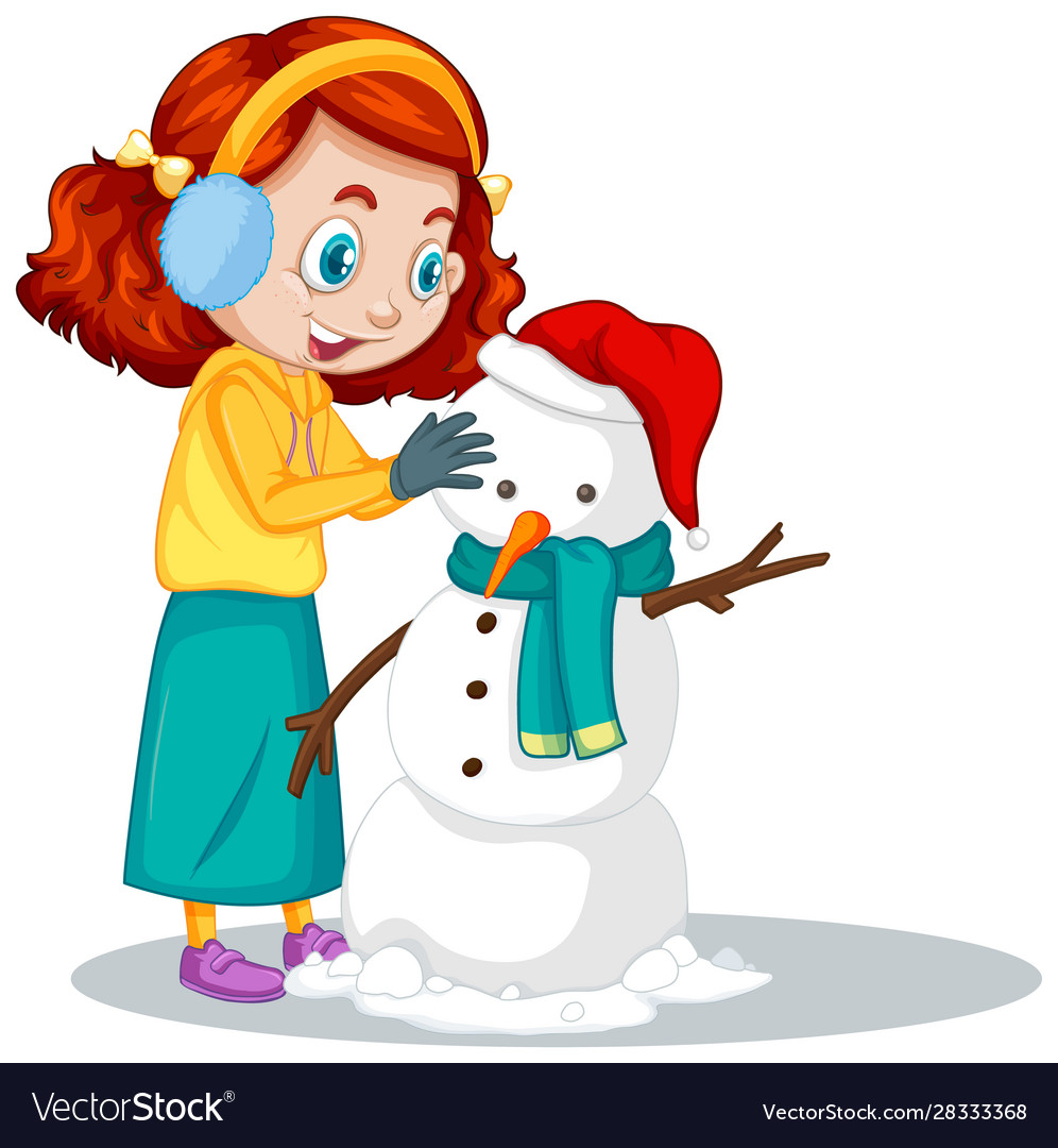 Girl making snowman on white background Royalty Free Vector