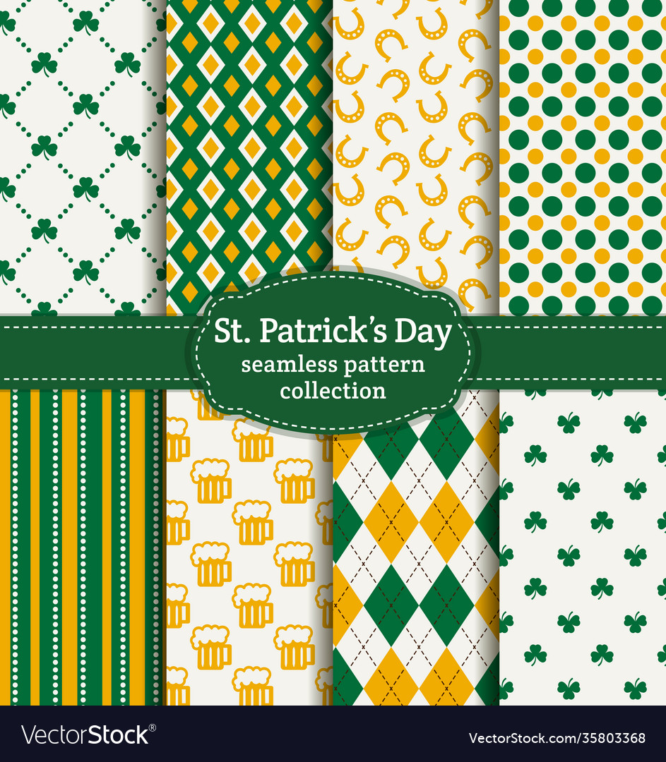 Happy st patricks day set seamless patterns vector image Happy st patricks day set seamless patterns