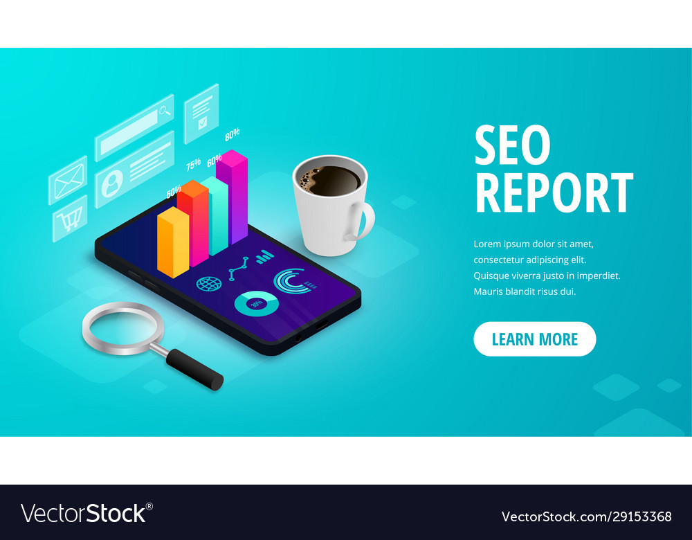 Seo report isometric web banner concept