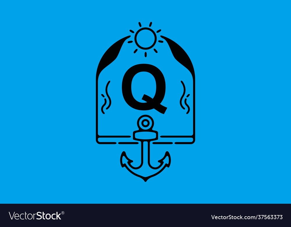 Black line art q initial letter in anchor frame