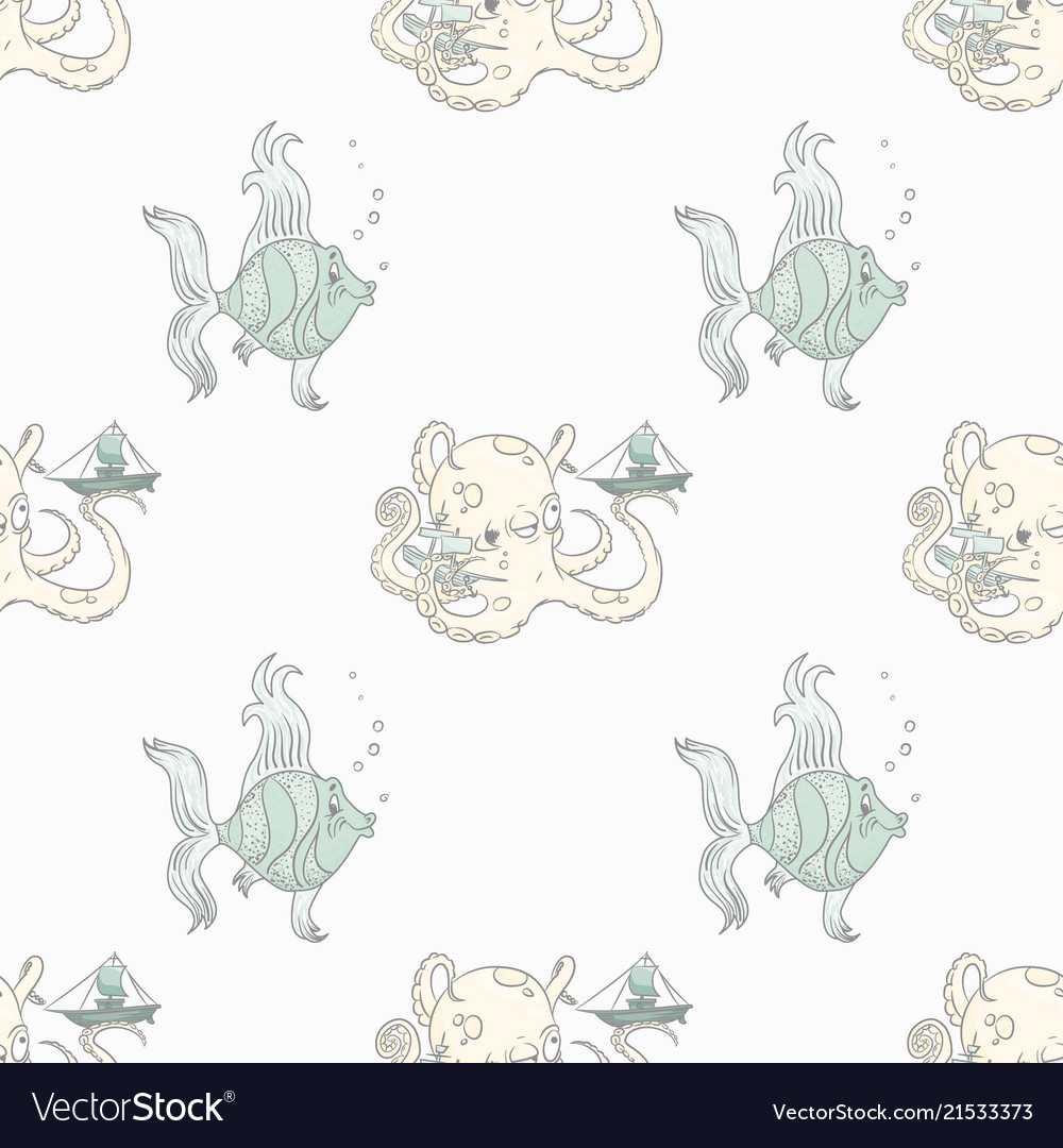 Fish and octopus seamless pattern