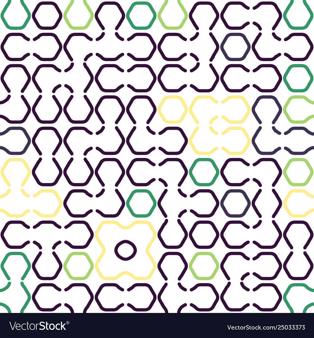 Geometric colored hexagon forms seamless pattern