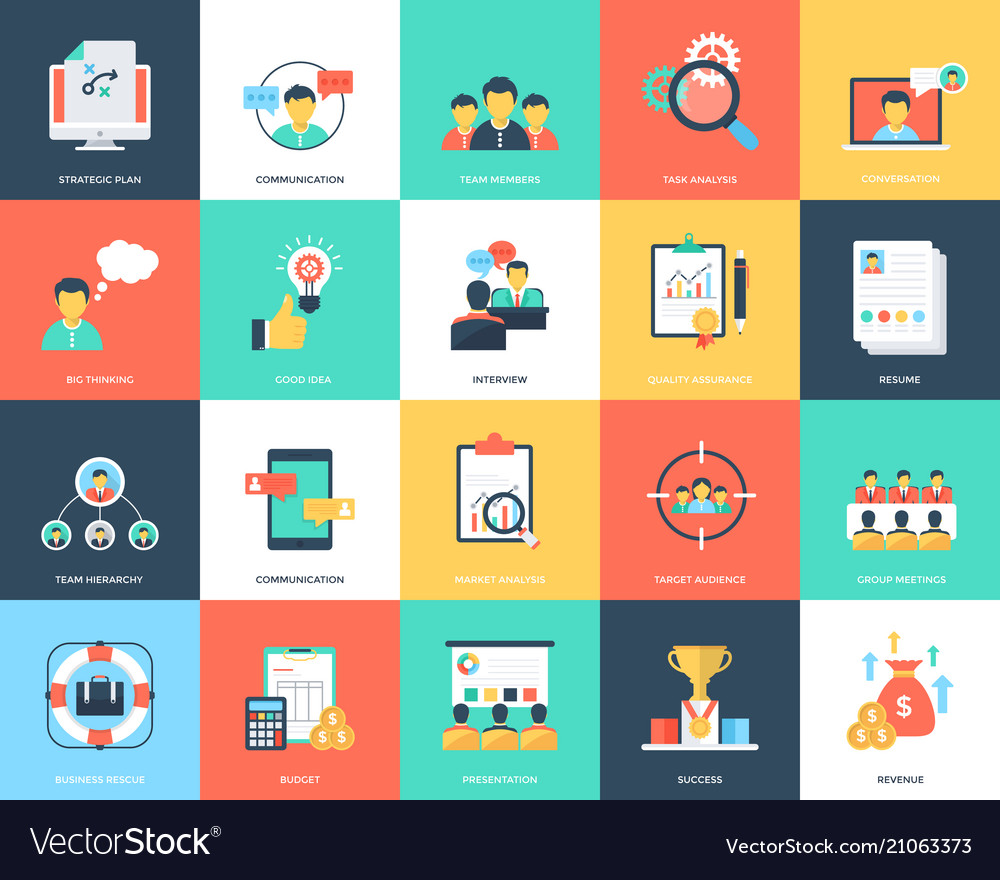 Project management flat icons set Royalty Free Vector Image