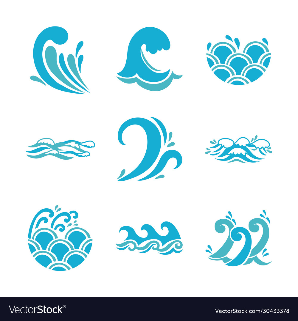 Bundle waves ocean set icons