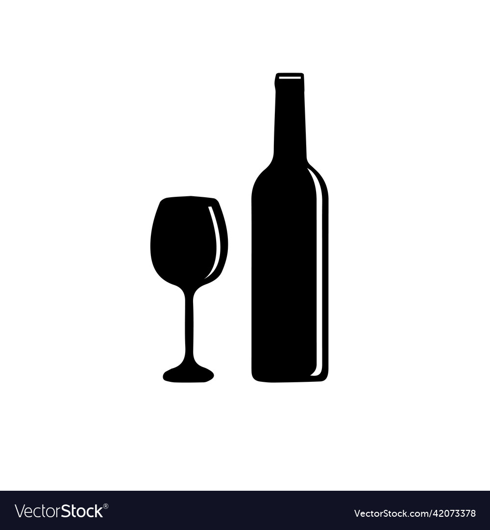 Silhouette bottle and glass of wine Royalty Free Vector