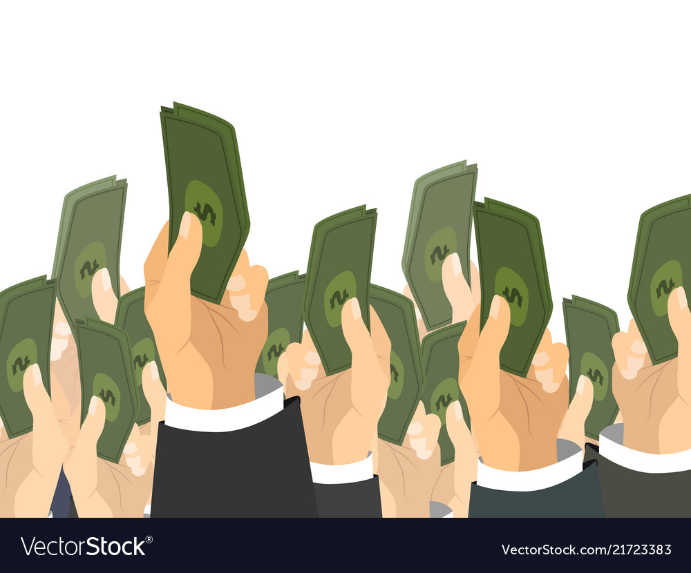 A lot hands holds bunch banknotes