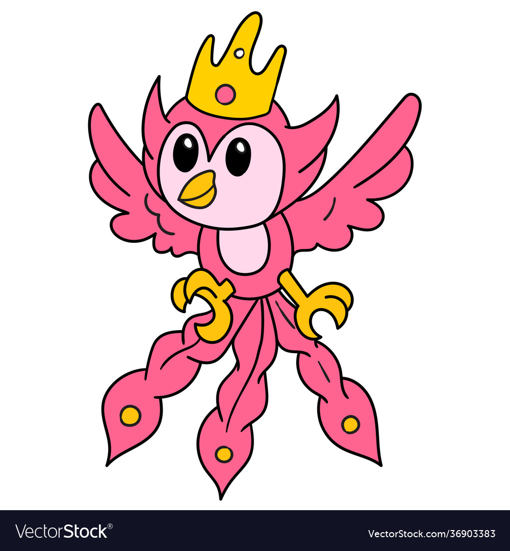 Cartoon bird legend fire phoenix with gold crown Vector Image Cartoon bird legend fire phoenix with gold crown Vector Image