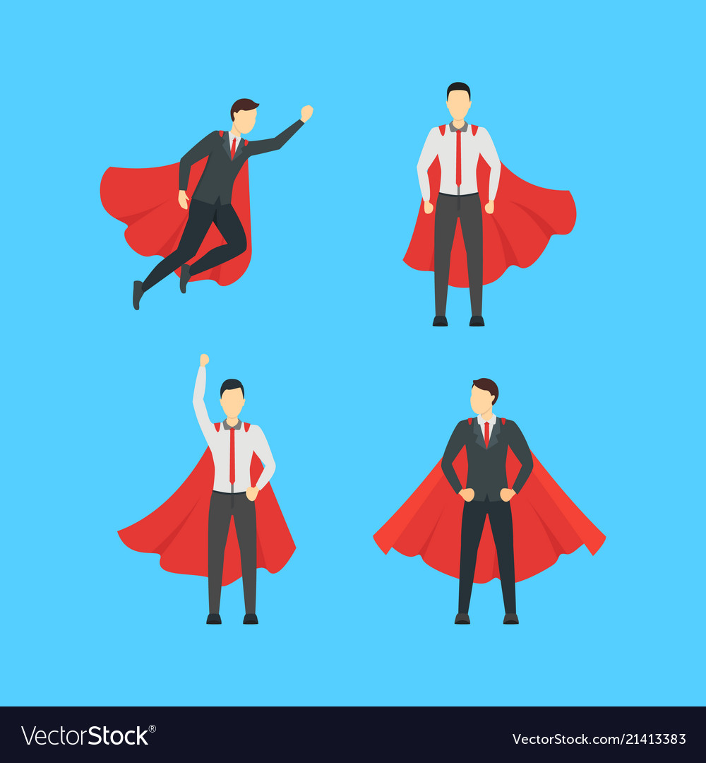 Cartoon businessman superhero characters icon set