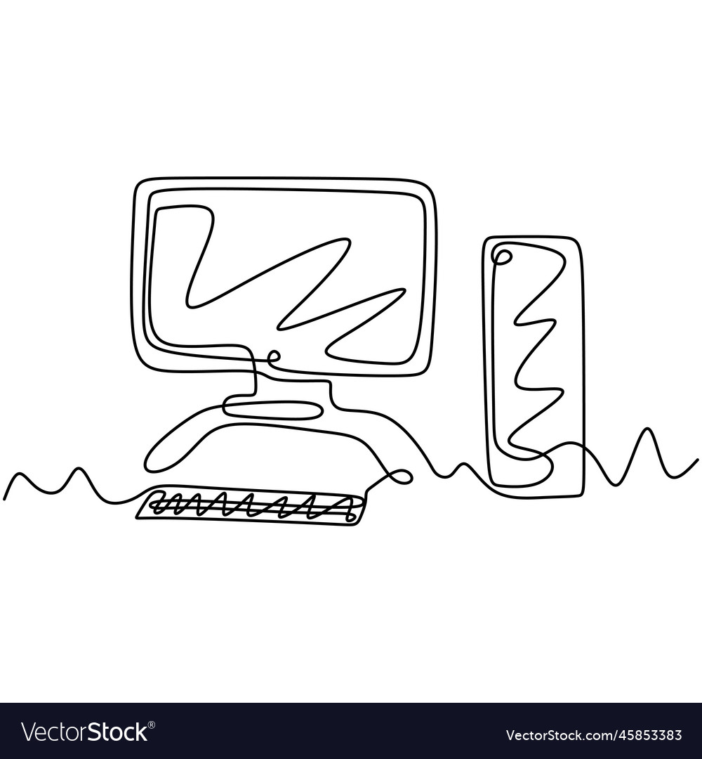 Continuous one line drawing of computer Royalty Free Vector