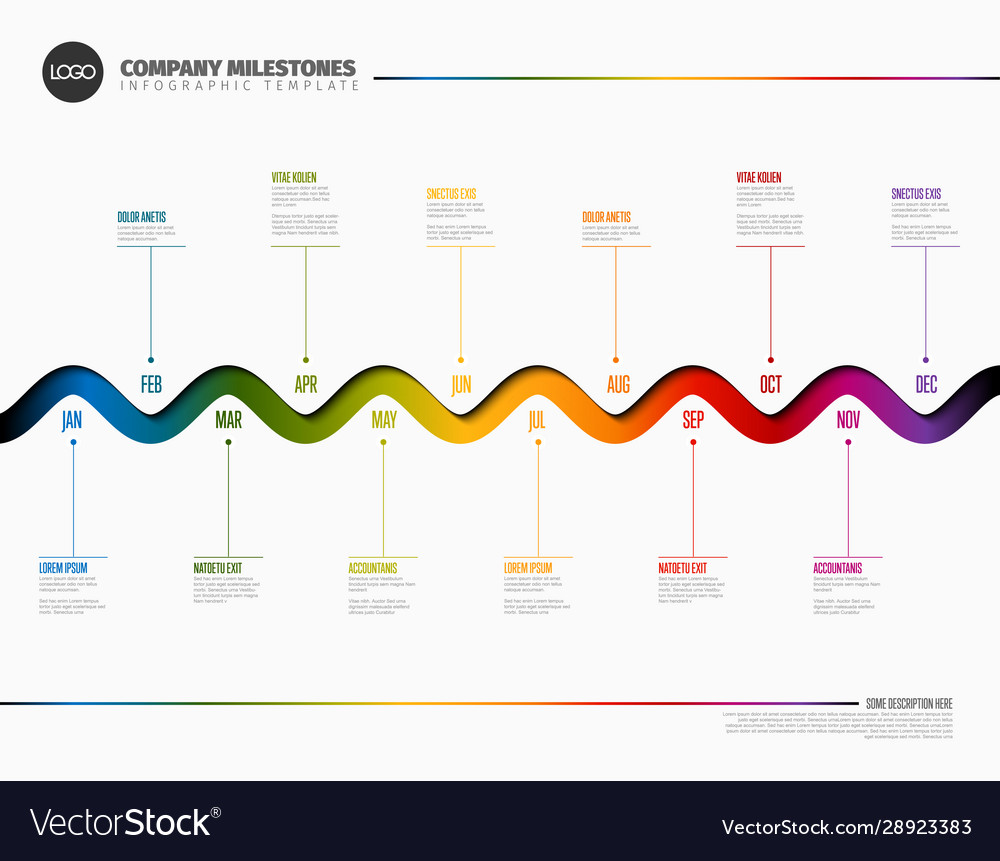 Full year timeline template with rainbow line