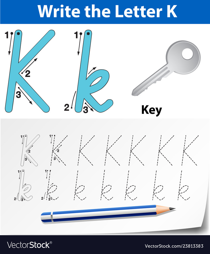 letter k tracing alphabet worksheets royalty free vector