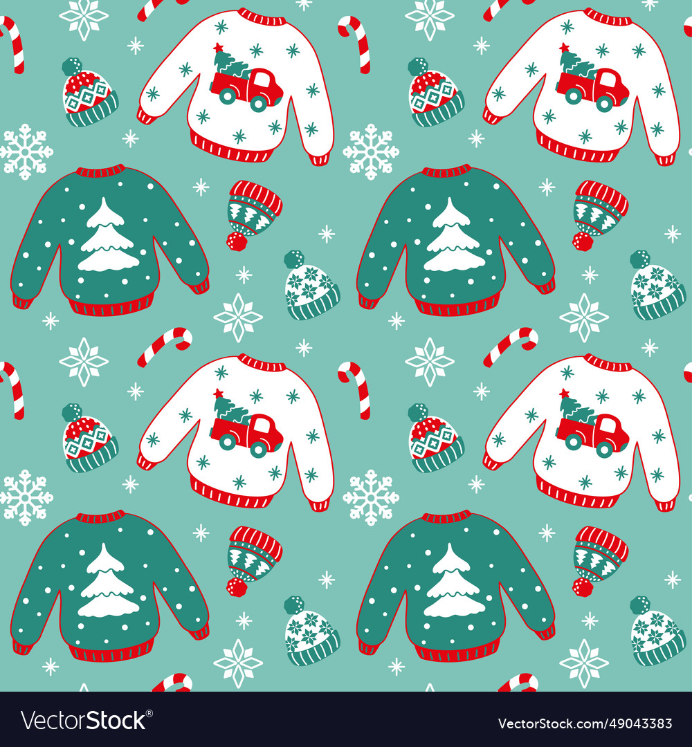 Ugly christmas sweater and knit hat Royalty Free Vector