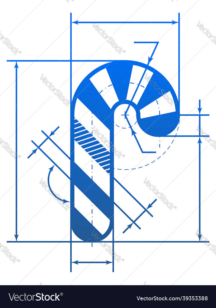 Weihnachten Süßigkeiten Cane Symbol mit Maßlinien