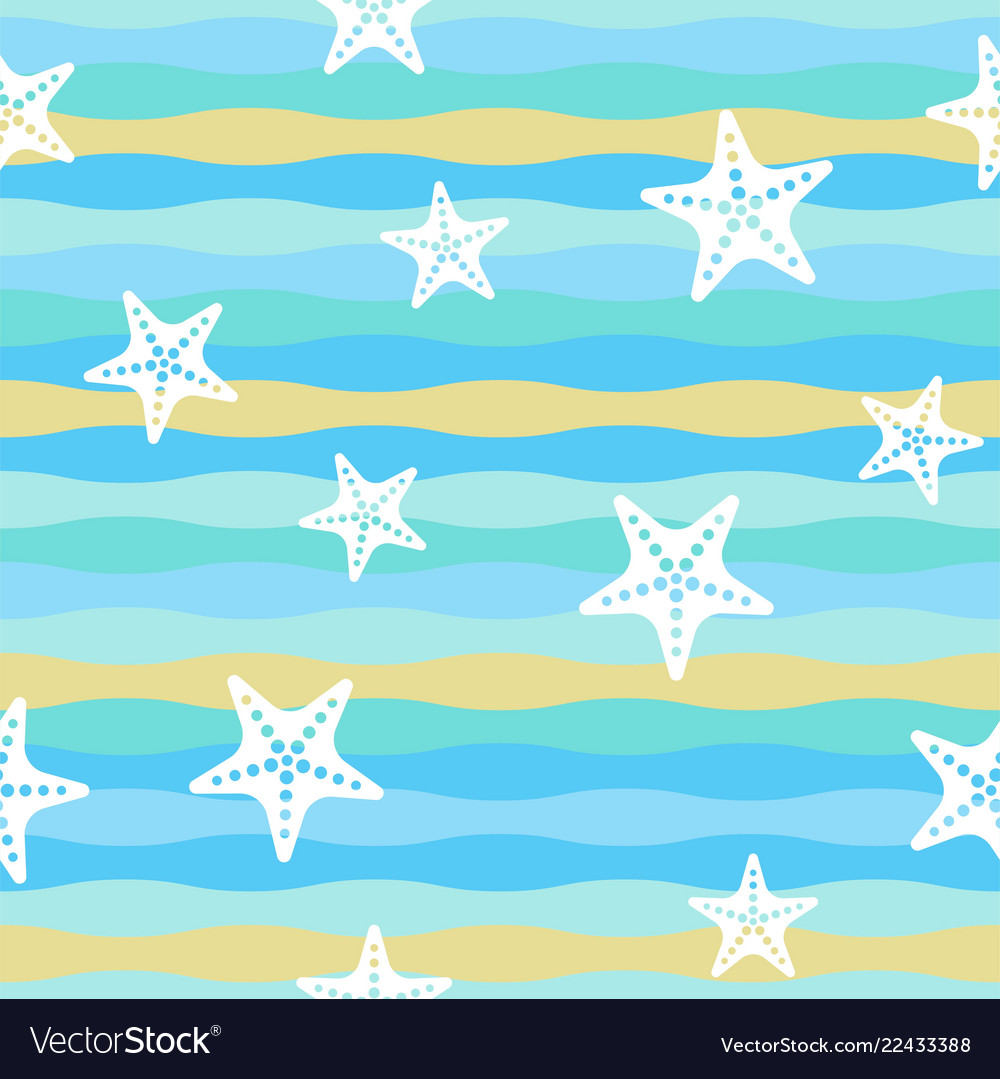 Colorful wave and starfish seamless pattern