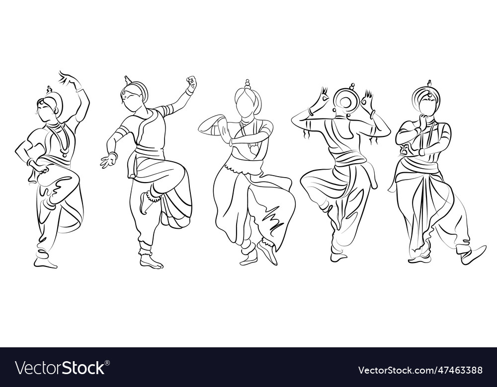 Indian classical dance line art Royalty Free Vector Image