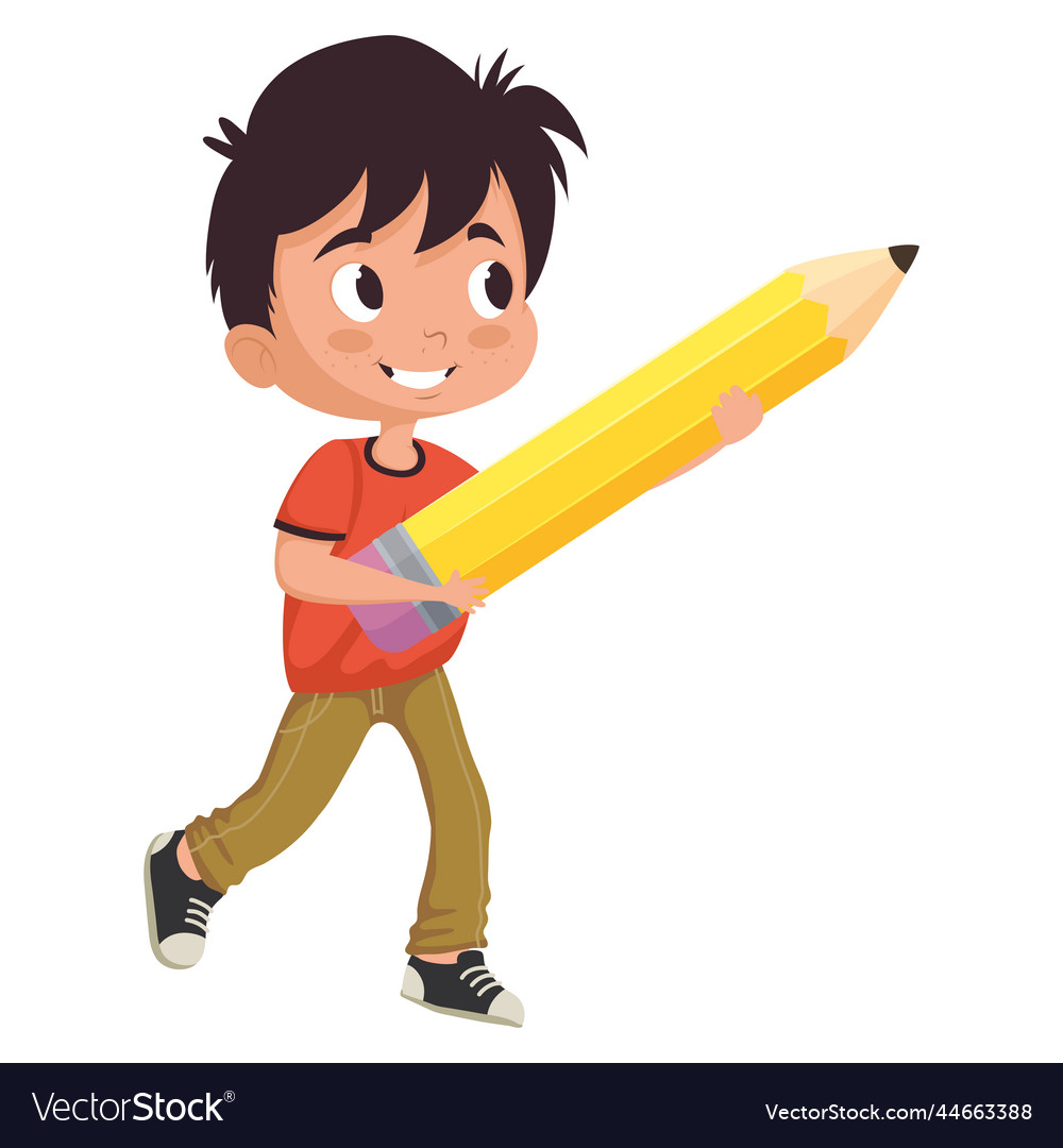 Little schoolboy with pencil Royalty Free Vector Image