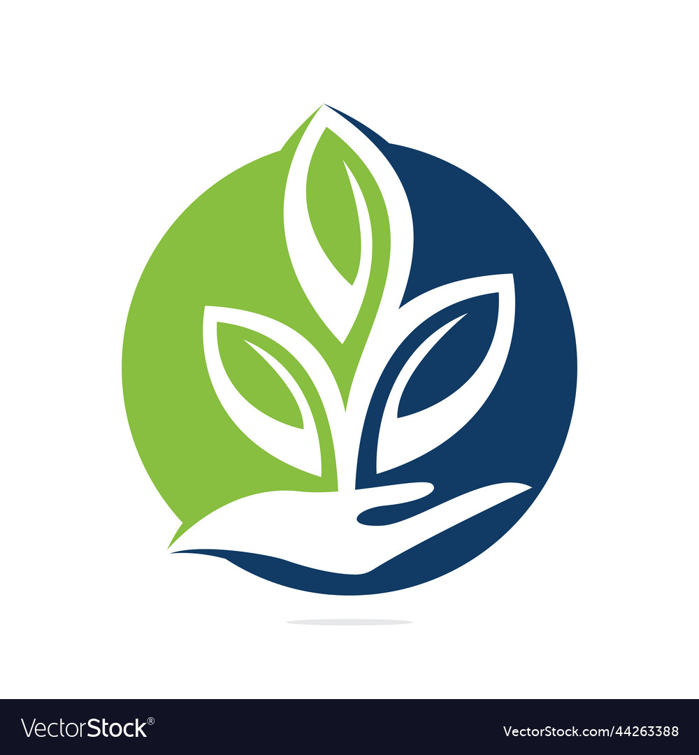 Plant in hand logo design Royalty Free Vector Image