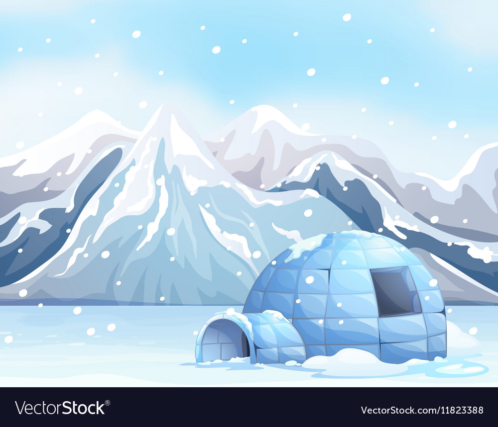 Scene with igloo on snow ground Royalty Free Vector Image